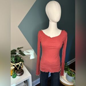 NWT Project Social T Ribbed Red Long Sleeve Top Ruffled Hem Slim Fit Y2K Size M